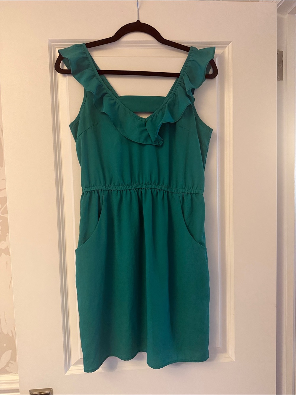 Kirra Teal Ruffle-Trim Sleeveless Mini Dress